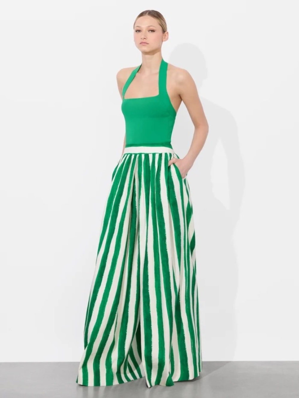 Alice + Olivia Samara Linen Pant Painted Stripe Emerald size 4 - Picture 4 of 15